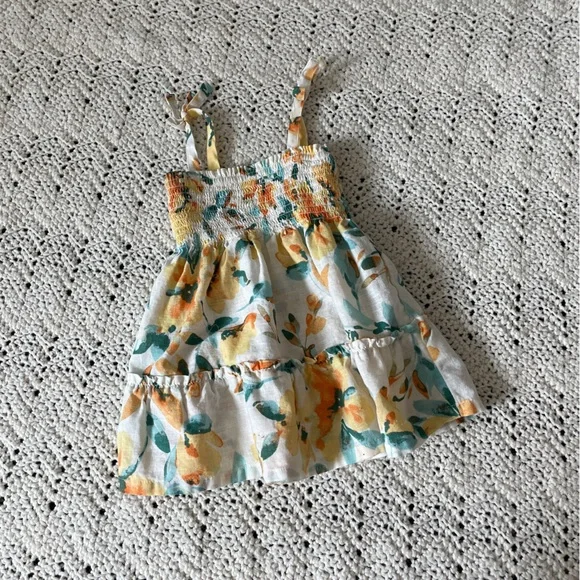 GAP | Dresses | Baby Gap Linen Cotton Smocked Strapless Watercolor Print  Dress White 824 M | Poshmark